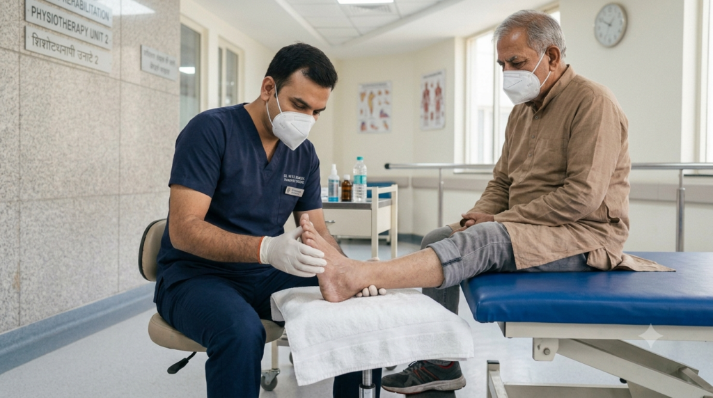 Diabetic foot care check at a physiotherapy clinic in Sector 1 Greater Noida West